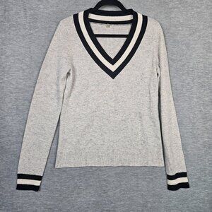 Margret O'Leary Women's V-neck Black Light Gray Cashmere Sweater Sz M